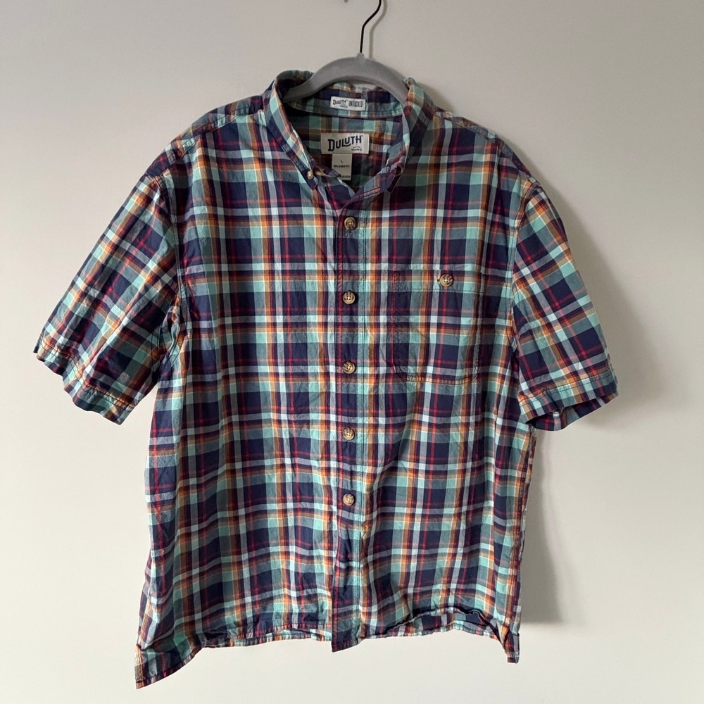 Duluth Trading Co Mens Largeโ Untucked Relaxed Fit Plaid Cotton Shirt Classic